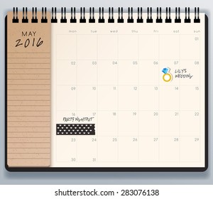 2016 Spiral Calendar Template. Vector Illustration