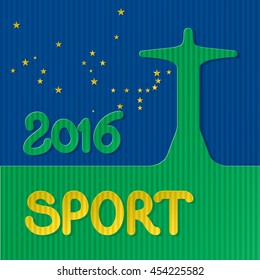 2016 Sport Colored Cardboard Imitation Composition - Green and Yellow Elements on Dark Blue Background - Gradient Graphic and Flat Design