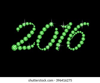 2016 in stunning Peridot Script precious round jewels, isolated on black. Vector EPS-10 file, transparency used. 