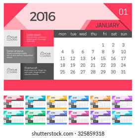 2016 Stylish Multi Color Monthly Calendar template
