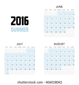 2016 SUMMER Calendar Planner Design.