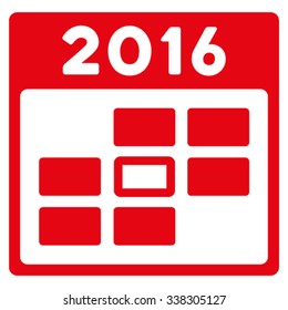 2016 Syllabus Date vector icon. Style is flat symbol, red color, rounded angles, white background.