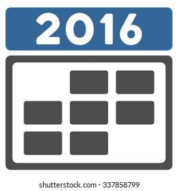 2016 Syllabus Grid vector icon. Style is bicolor flat symbol, cobalt and gray colors, rounded angles, white background.