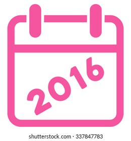 2016 Syllabus vector icon. Style is flat symbol, pink color, rounded angles, white background.