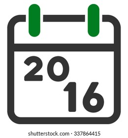 2016 Syllabus vector icon. Style is bicolor flat symbol, green and gray colors, rounded angles, white background.
