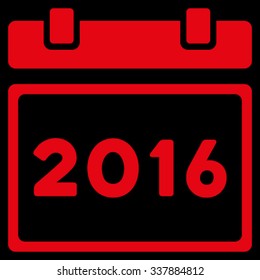 2016 Syllabus vector icon. Style is flat symbol, red color, rounded angles, black background.