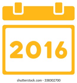 2016 Syllabus vector icon. Style is flat symbol, yellow color, rounded angles, white background.