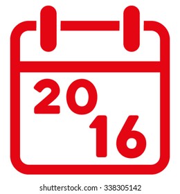 2016 Syllabus vector icon. Style is flat symbol, red color, rounded angles, white background.