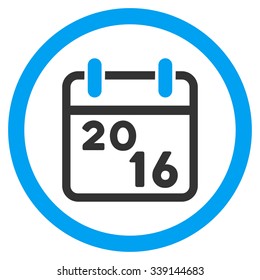 2016 Syllabus vector icon. Style is bicolor flat circled symbol, blue and gray colors, rounded angles, white background.