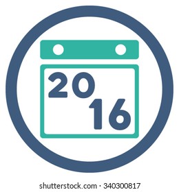 2016 Syllabus vector icon. Style is bicolor flat circled symbol, cobalt and cyan colors, rounded angles, white background.