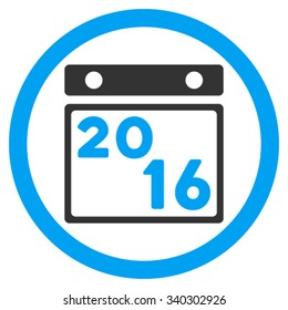 2016 Syllabus vector icon. Style is bicolor flat circled symbol, blue and gray colors, rounded angles, white background.