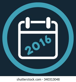2016 Syllabus vector icon. Style is bicolor flat circled symbol, blue and white colors, rounded angles, dark blue background.