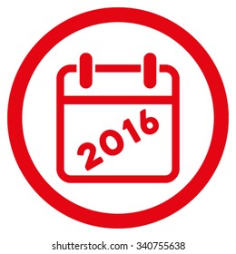 2016 Syllabus vector icon. Style is flat circled symbol, red color, rounded angles, white background.