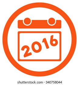 2016 Syllabus vector icon. Style is flat circled symbol, orange color, rounded angles, white background.