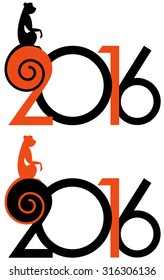 2016 with the symbol of the year - the red ape. Isolated object for your design
