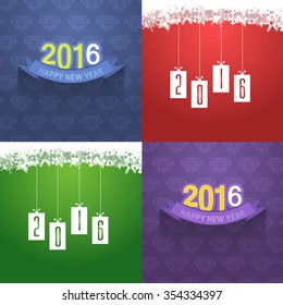 2016 Text Hanging Badge, Tags, Labels, Banner, Cards on Retro Blue Wallpaper 