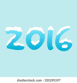 '2016' text with snow on blue background, greeting card, banner, vector illustration. New Year, Christmas.