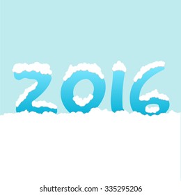 '2016' text with snow on blue background, greeting card, banner, vector illustration. New Year, Christmas.