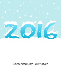 '2016' text with snowfall on blue background, greeting card, banner, vector illustration. New Year, Christmas.