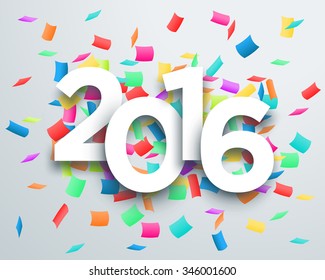 2016 Title Celebration Confetti Vector With 3d Drop Shadow Design 
