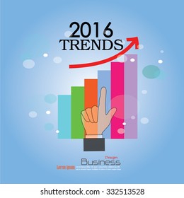 2016 trends.Hand point  2016 trends word.Vector illustration.