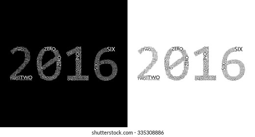 2016 Typographic font black and white color on black and white background