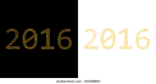 2016 Typographic font gold color on black and white background