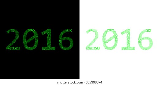2016 Typographic font Green color on black and white background