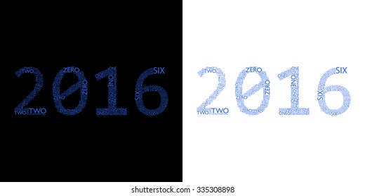 2016 Typographic font Ocean Blue color on black and white background