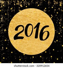 2016 typography brush lettering on a black background with a gold foil stars