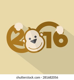 2016 Typography With Cute Monkey Vector Illustration