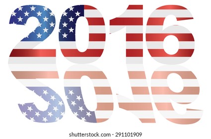 2016 USA American Flag Numbers Outline Isolated on White Background Vector Illustration