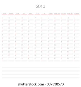 2016 vector calendar in Spanish. Easy for edit and apply. Calendario 2016