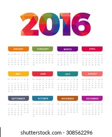 2016 vector Calendar template week starts Monday in white background