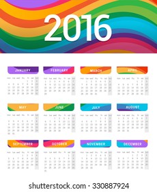 2016 Vector Colorful Wavy Calendar art template in white background