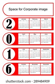 2016 vertical calendar with simply red graphic design. Eps 10 vector template with empty space for own corporate design.