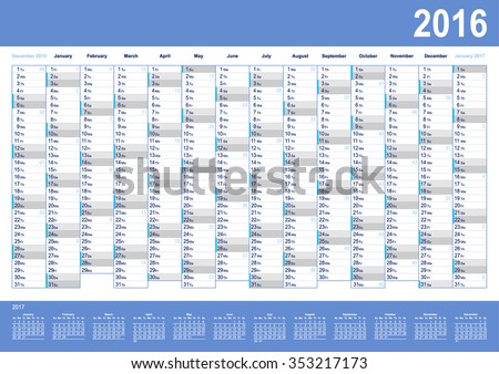 2016 wall calendar with a small 2017 calendar at the bottom