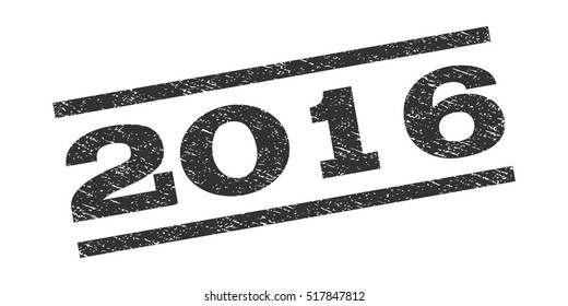 2016 watermark stamp. Text tag between parallel lines with grunge design style. Rubber seal stamp with scratched texture. Vector gray color ink imprint on a white background.