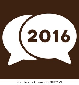 2016 Webinar vector icon. Style is flat symbol, white color, rounded angles, brown background.