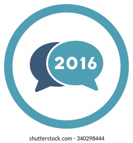 2016 Webinar vector icon. Style is bicolor flat circled symbol, cyan and blue colors, rounded angles, white background.