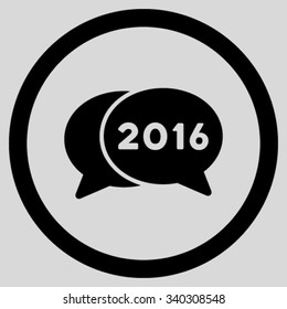 2016 Webinar vector icon. Style is flat circled symbol, black color, rounded angles, light gray background.