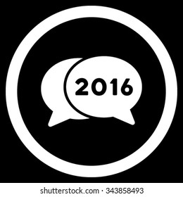 2016 Webinar vector icon. Style is flat circled symbol, white color, rounded angles, black background.
