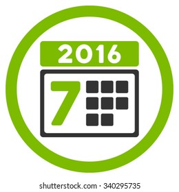 2016 Week Appointment vector icon. Style is bicolor flat circled symbol, eco green and gray colors, rounded angles, white background.
