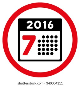 2016 Week Appointment vector icon. Style is bicolor flat circled symbol, intensive red and black colors, rounded angles, white background.