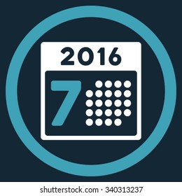 2016 Week Binder vector icon. Style is bicolor flat circled symbol, blue and white colors, rounded angles, dark blue background.