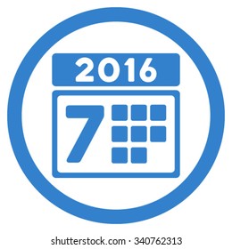 2016 Week Binder vector icon. Style is flat circled symbol, cobalt color, rounded angles, white background.