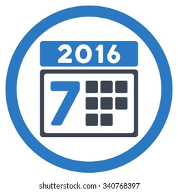 2016 Week Binder vector icon. Style is bicolor flat circled symbol, smooth blue colors, rounded angles, white background.