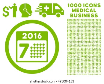 2016 Week Calendar icon with 1000 medical commercial eco green vector design elements. Clipart style is flat symbols, white background.