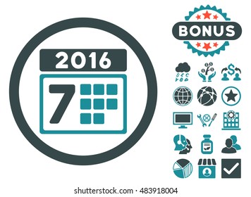 2016 Week Calendar icon with bonus elements. Vector illustration style is flat iconic bicolor symbols, soft blue colors, white background.