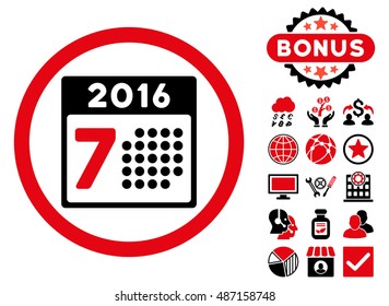 2016 Week Calendar icon with bonus pictures. Vector illustration style is flat iconic bicolor symbols, intensive red and black colors, white background.